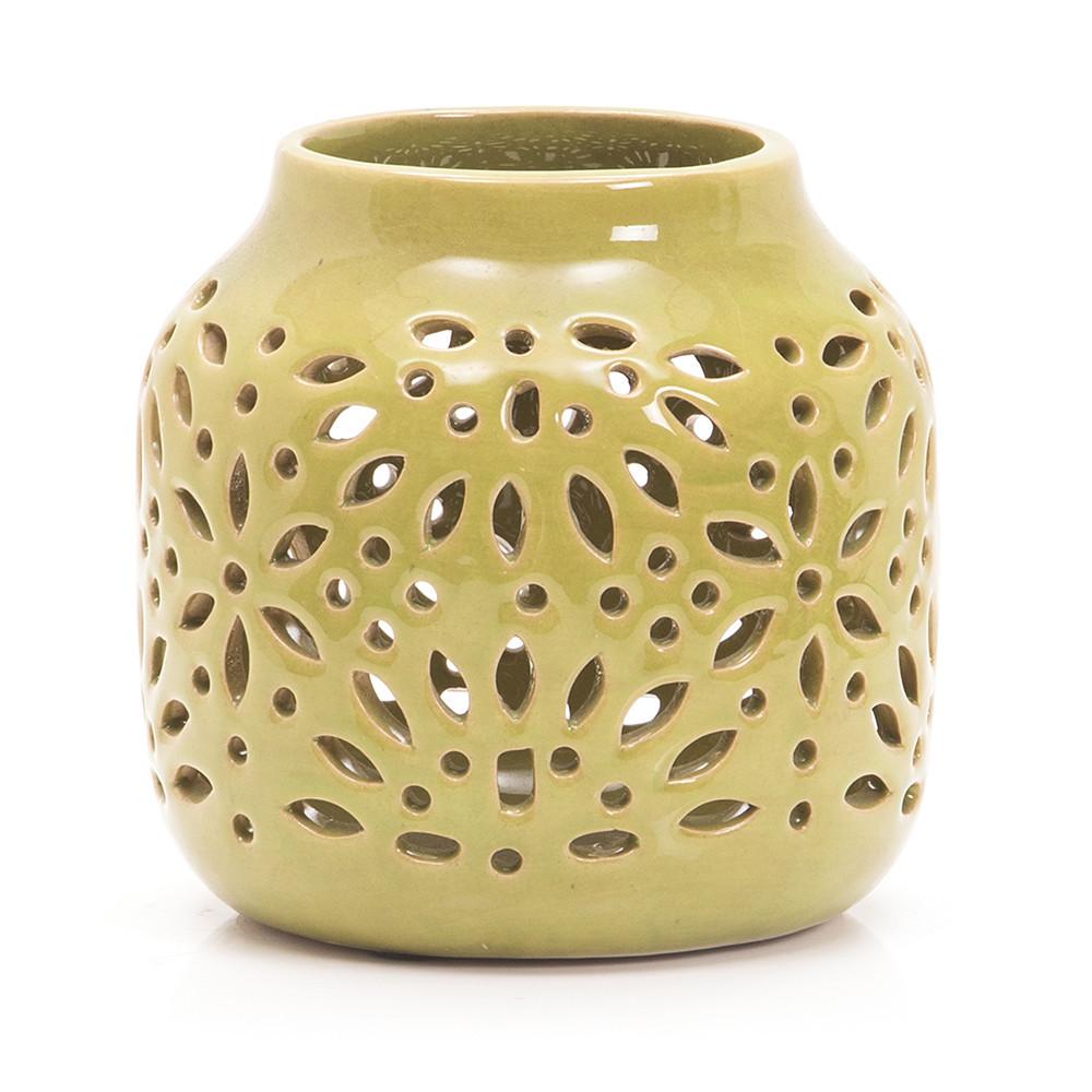 Green Ceramic Vase with Floral Perforation (A+D)