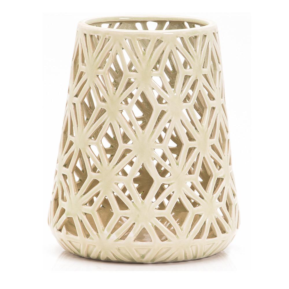 Green Ceramic Vase with Lattice Detail (A+D)