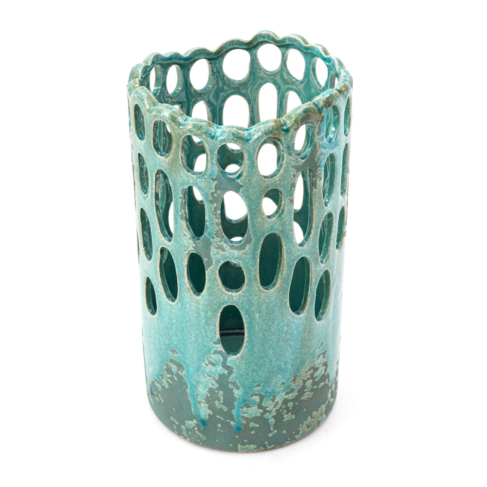 Blue Aqua Ceramic Cut-out Vase (A+D)
