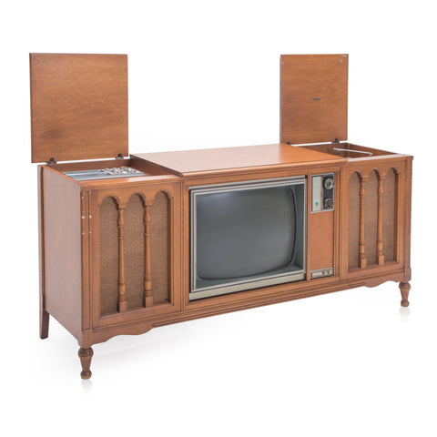 Wood Media Console TV With Stereo Record Player