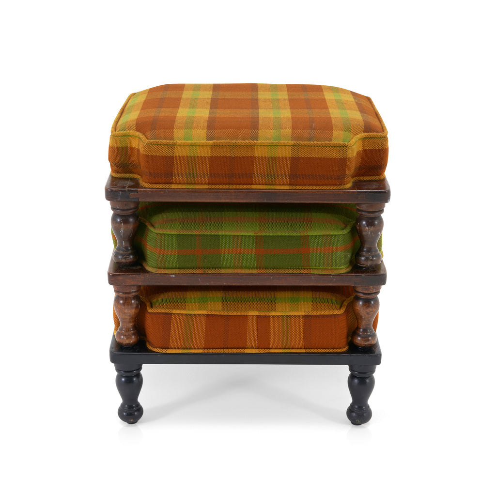 Multicolored Plaid Wood Stacking Ottoman Set