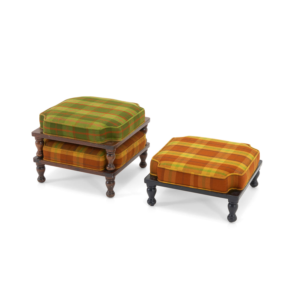 Multicolored Plaid Wood Stacking Ottoman Set