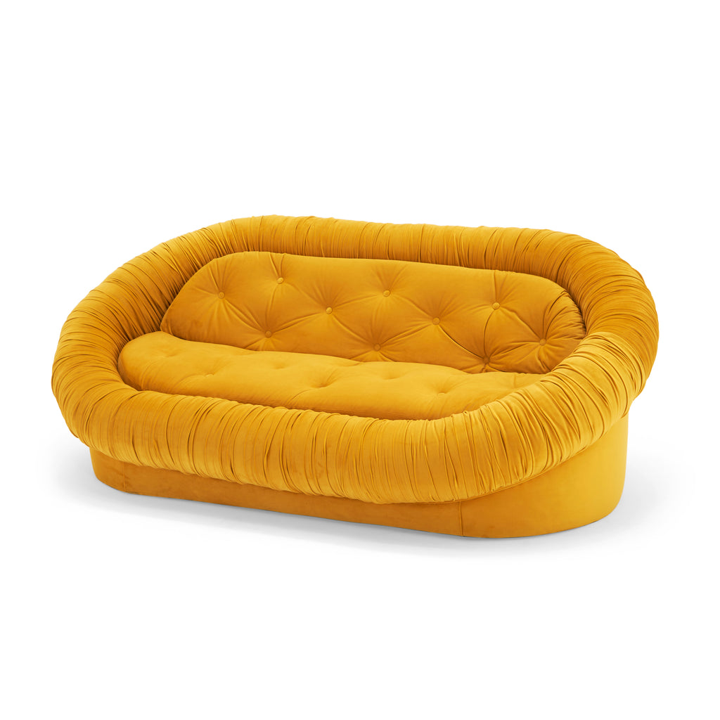 Yellow Velvet Tufted Sofa