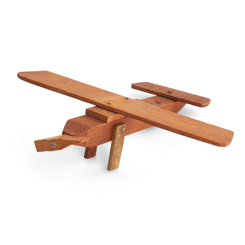 Wooden Folk Art Airplane Toy with Propeller