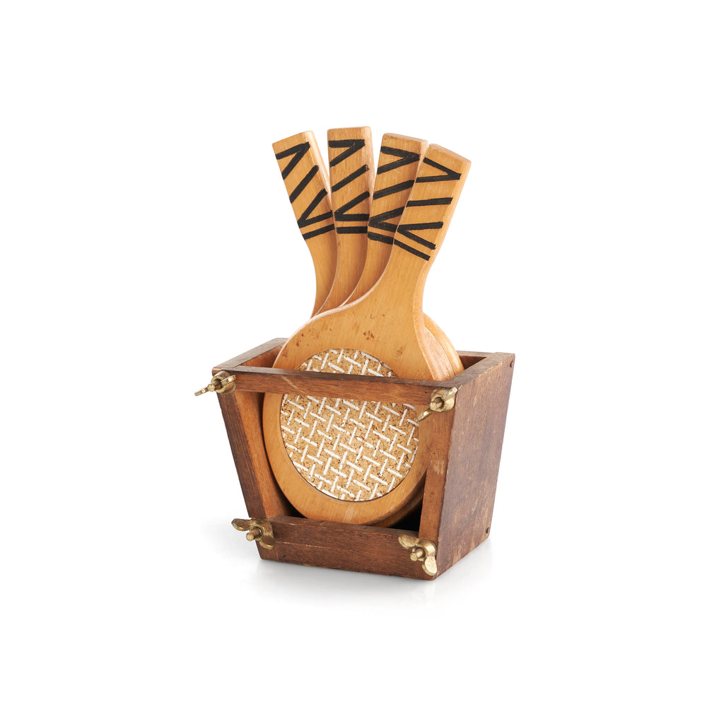 Wooden Tennis Racket Coaster Set