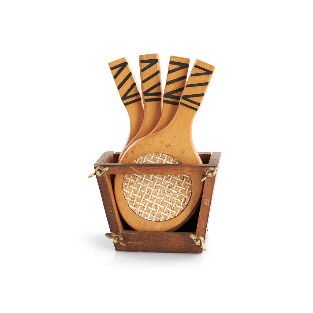 Wooden Tennis Racket Coaster Set