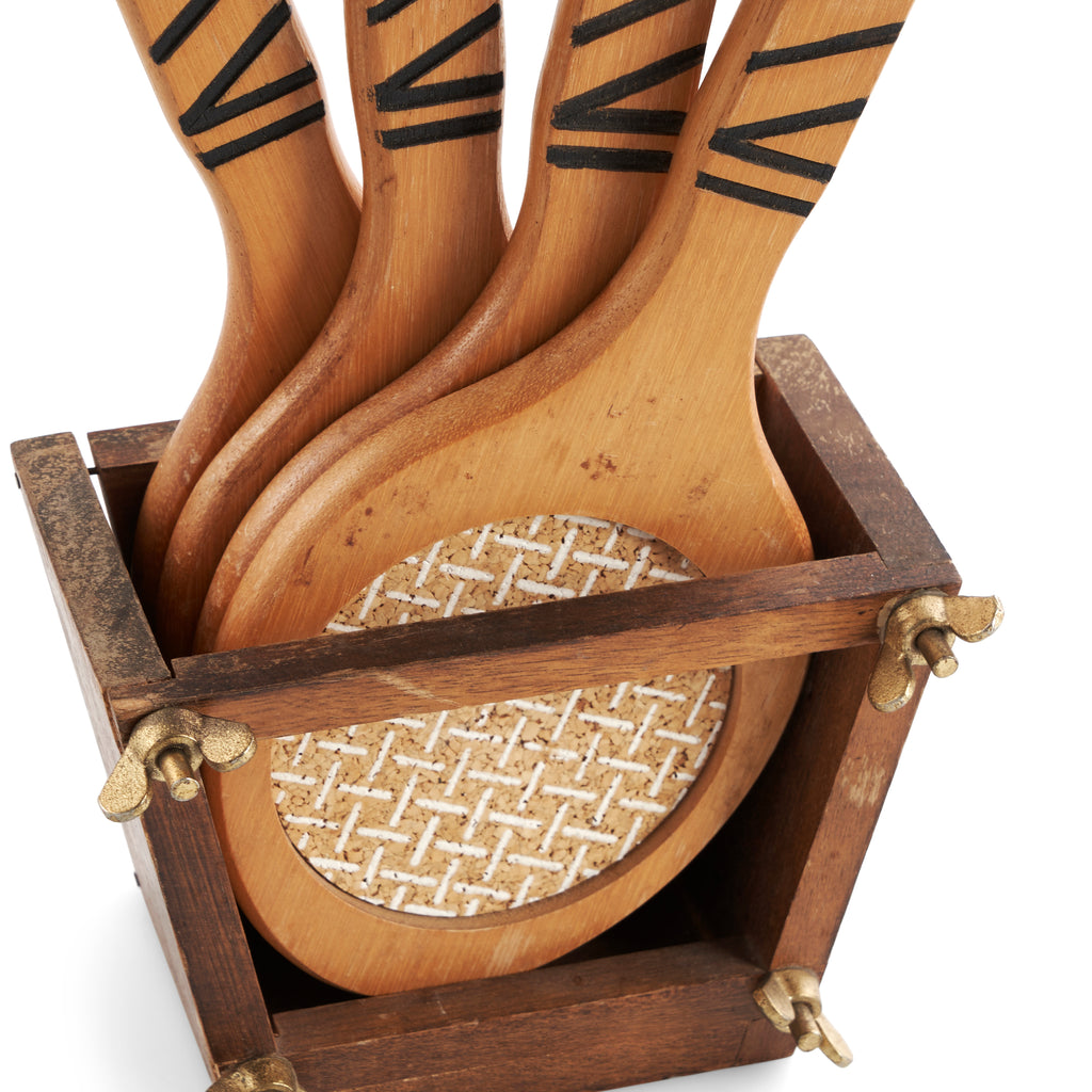 Wooden Tennis Racket Coaster Set