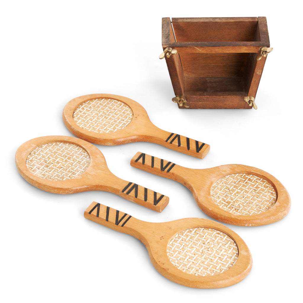 Wooden Tennis Racket Coaster Set