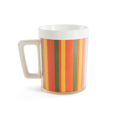 White Mug with Stripes and Gold Base