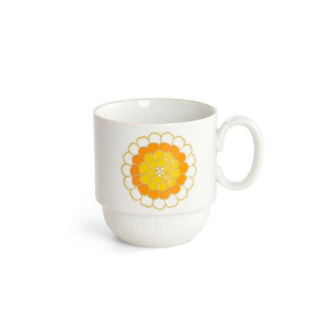 White Ceramic Mug w/ Orange and Yellow Flower