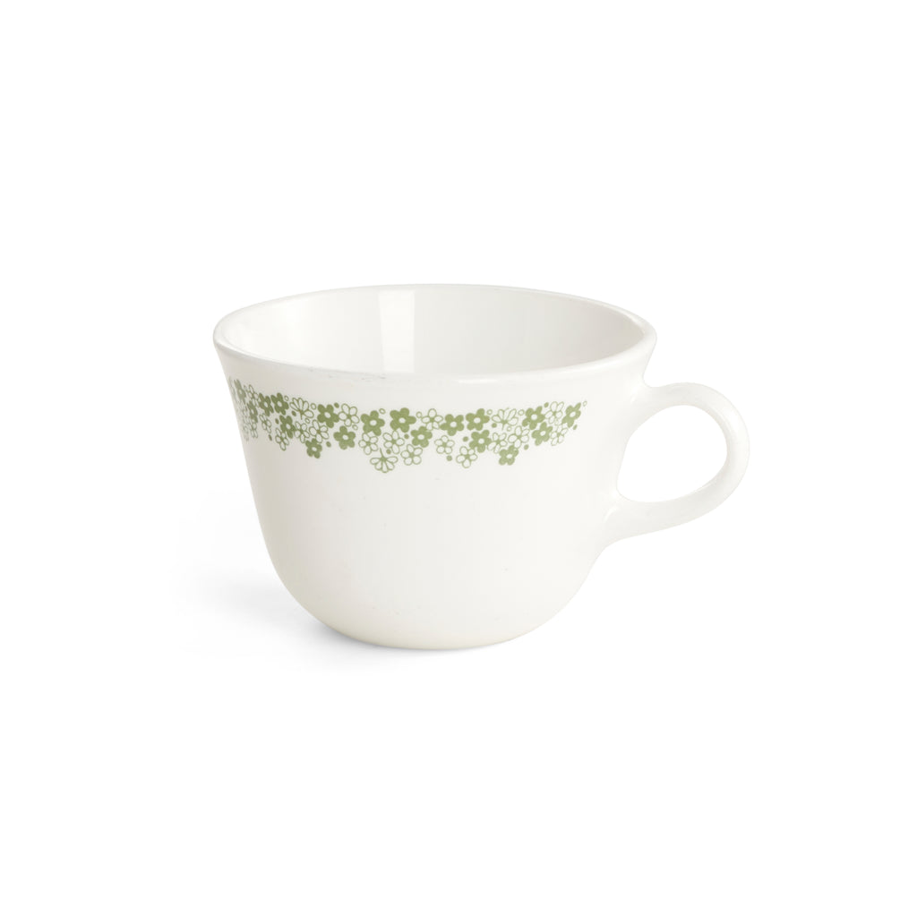 White Mug w/ Green Floral Rim