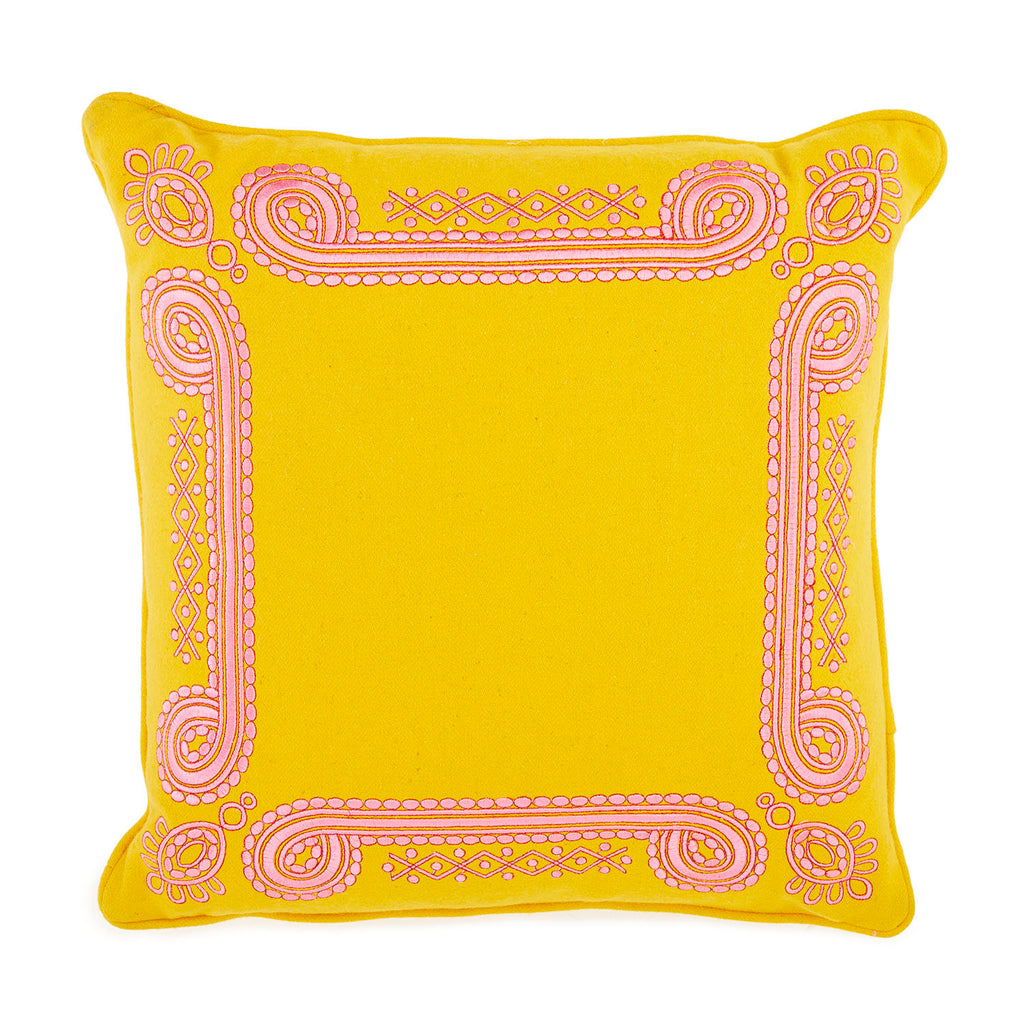 Yellow and Pink Embossed Border Pillow