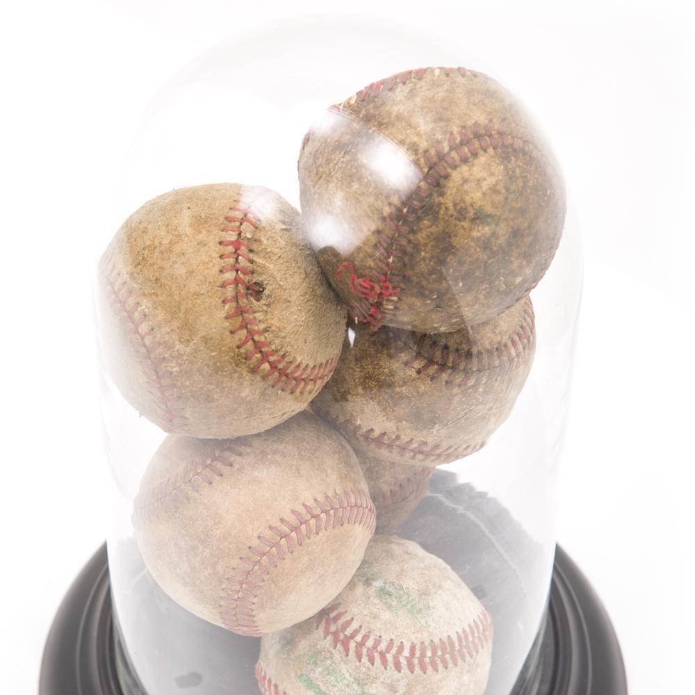 Tan Glass Cloche with Baseballs (A+D)