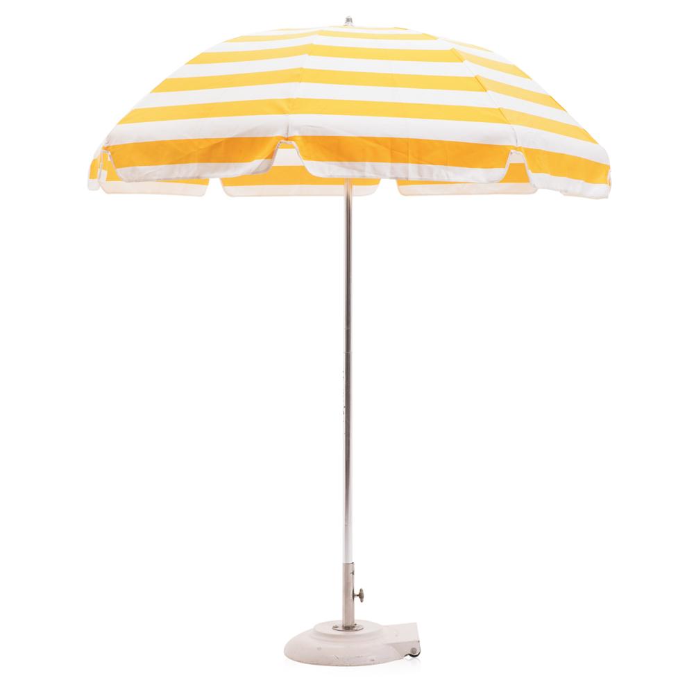 Yellow & White Striped Beach Umbrella with Base