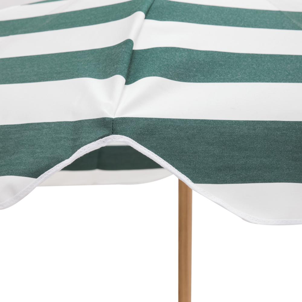 Forest Green and White Striped Patio Umbrella with Base