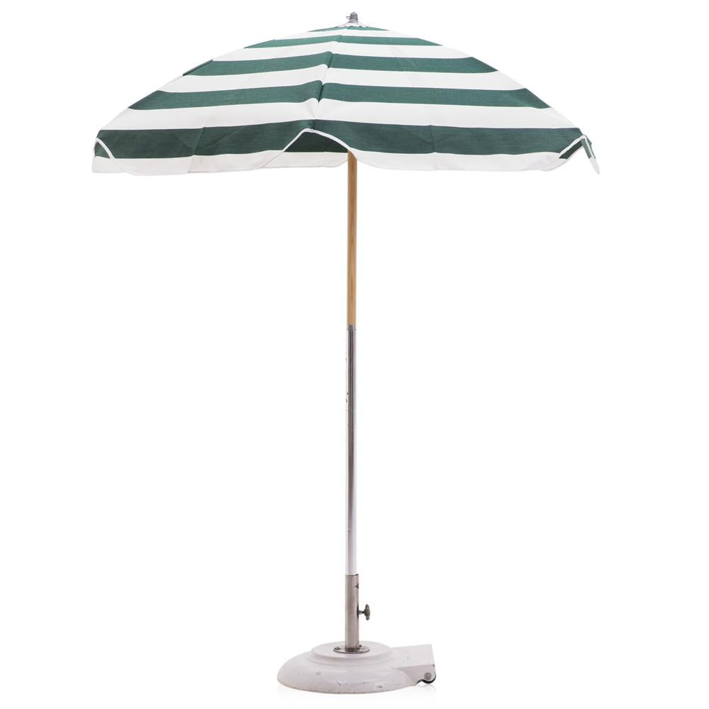 Forest Green and White Striped Patio Umbrella with Base