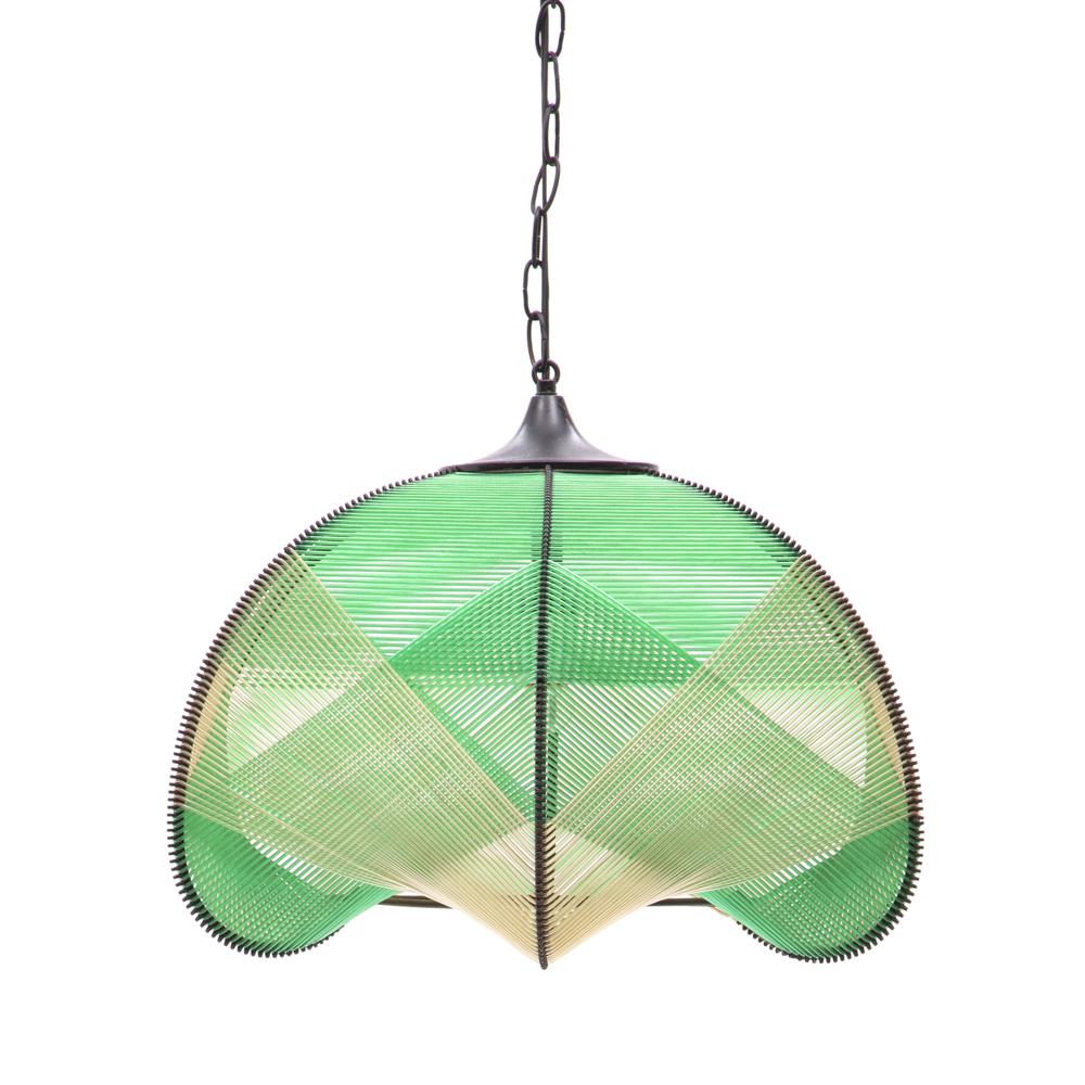 Green + White Woven String Pendant Lamp