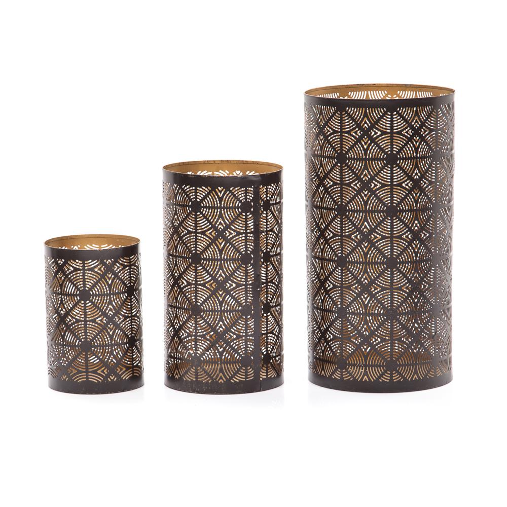 Brown Cutout Cylinder Lantern Set