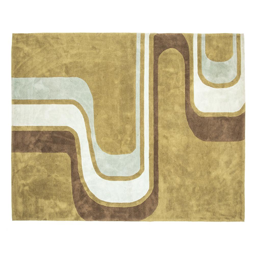 Large Green and Brown Graphic Arch Rug