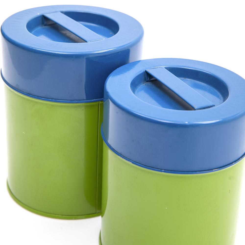 Canisters Set of 2 - Green w Blue Lid