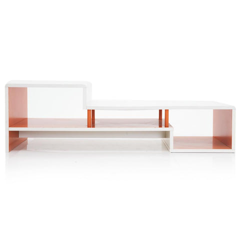 White and Orange Coffee Table Media Shelf