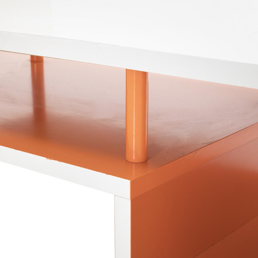 White and Orange Coffee Table Media Shelf