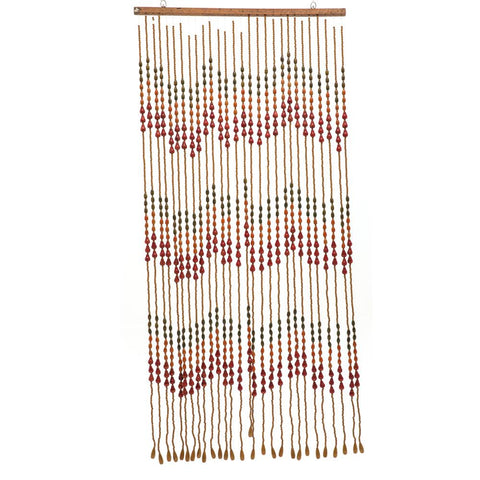 Orange Red Green Painted Wood Beaded Curtain