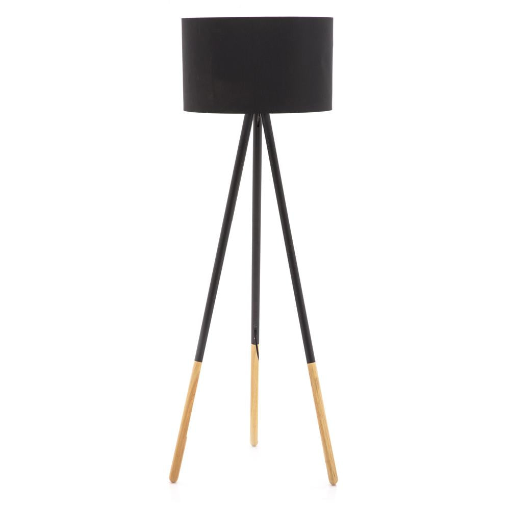 Black & Wood Tripod Floor Lamp