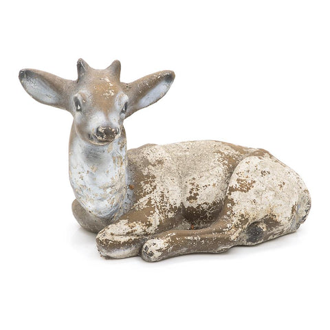 Rustic Cement Fawn Sitting Sculpture