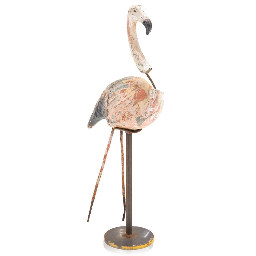 Rustic Cement Flamingo Sculpture Head Up