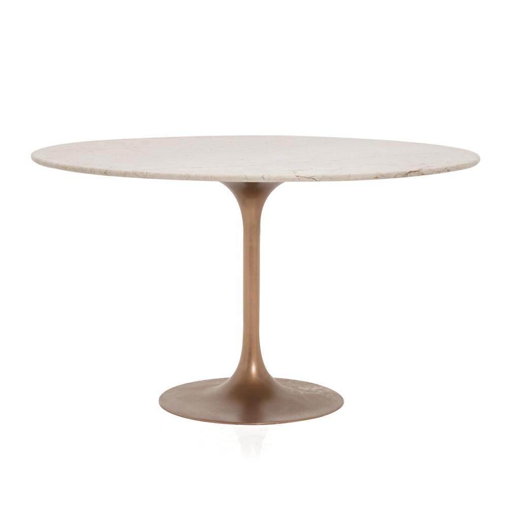 Tan Marble & Bronze Round Tulip Dining Table