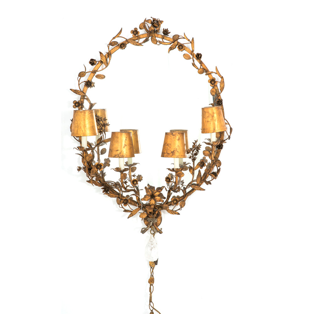Gold Mirror with Lamps and Vines