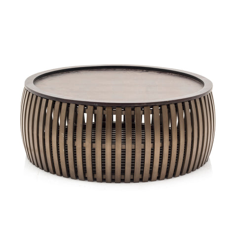 Striped Brass Round Top Coffee Table