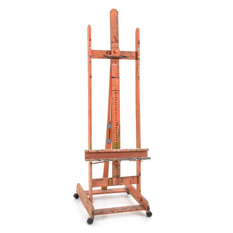 Large Orange Painted Wood Art Easel