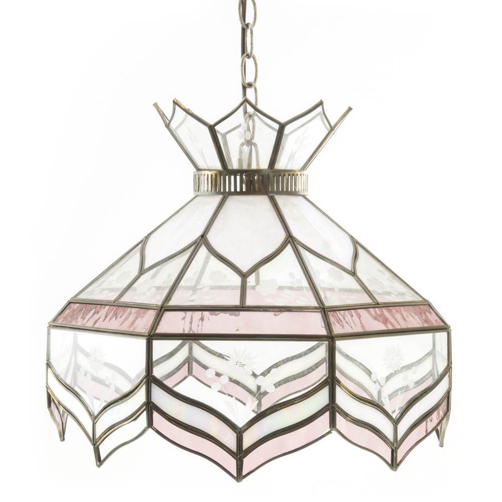 Clear PInk Stained Glass Pendant Lamp