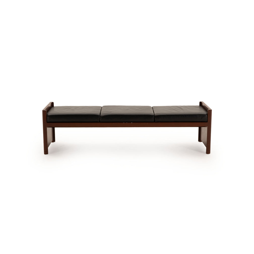 Black Leather and Dark Wood Bench