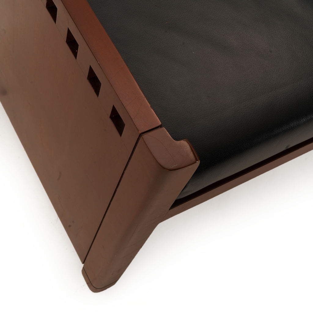 Black Leather and Dark Wood Bench