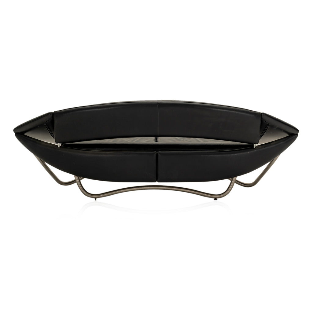 Black Leather Curved Modern Sofa