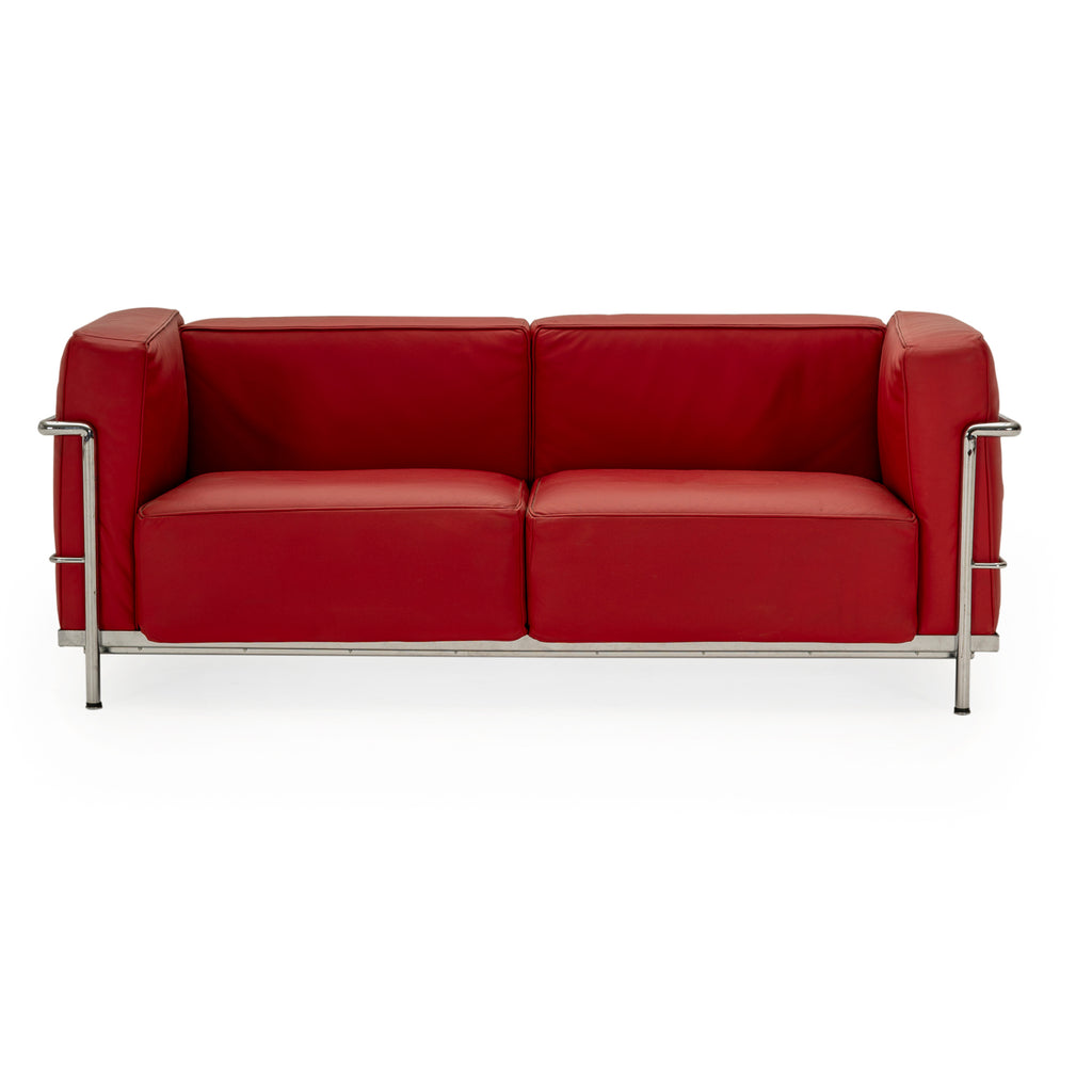 Deep Red Leather Corbusier Sofa