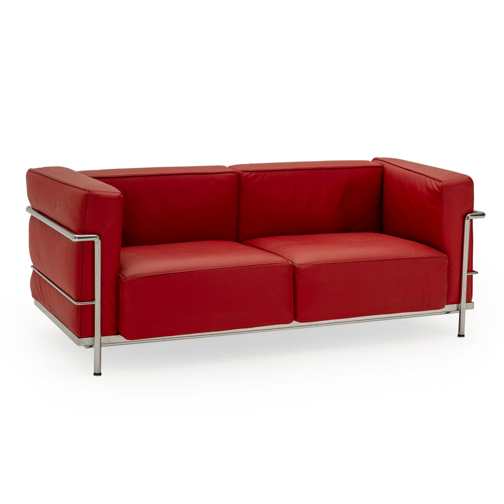Deep Red Leather Corbusier Sofa