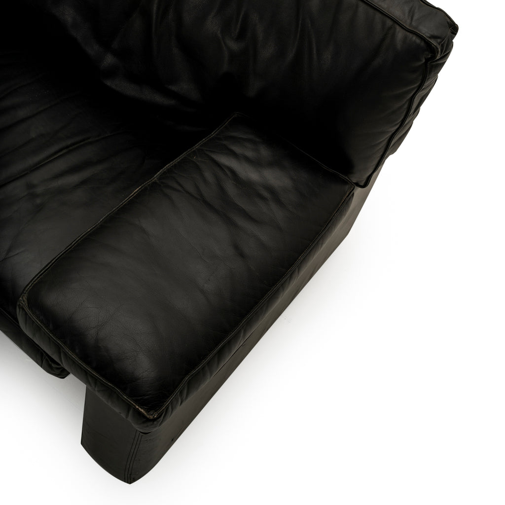 Black Leather Wide Arm Sofa