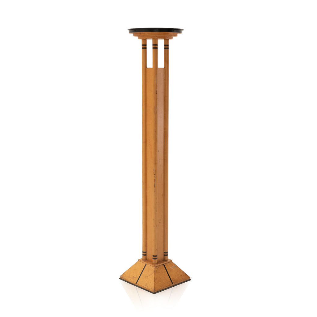 Tall Deco Wood and Black Inlay Column