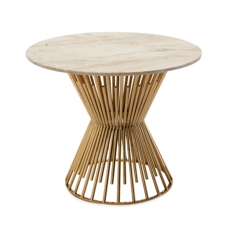 Tan Marble and Gold Large Round Side Table