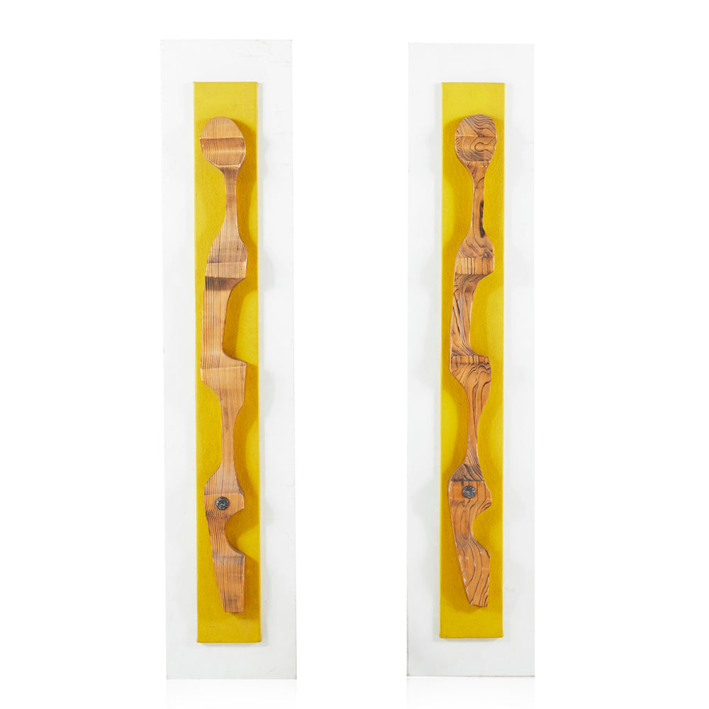 Tall Carved Wood Vertical Sculpture Pair