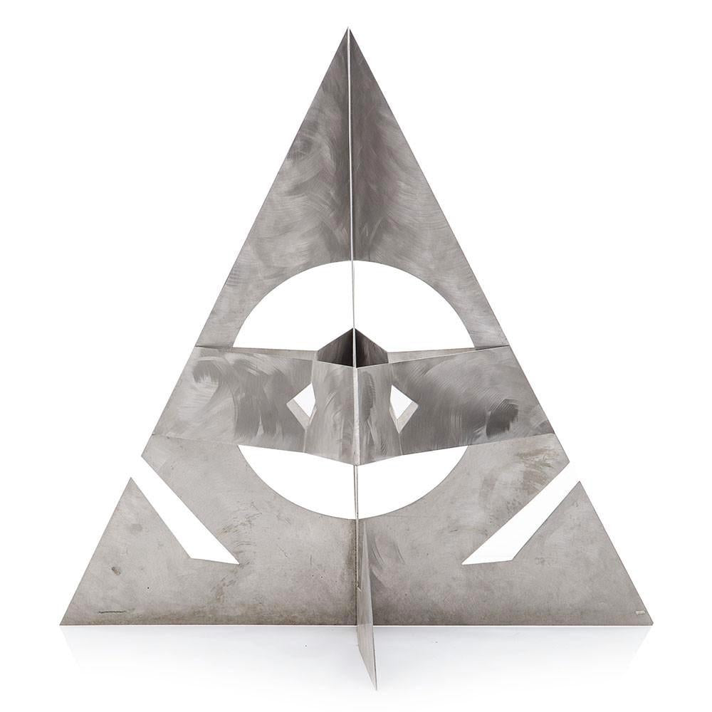 Silver Metal Pyramid Floor Sculpture