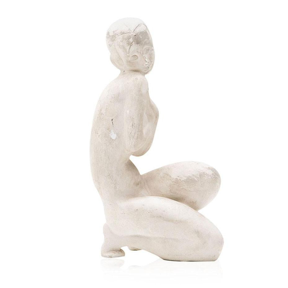 White Nude Female Sitting Sculpture