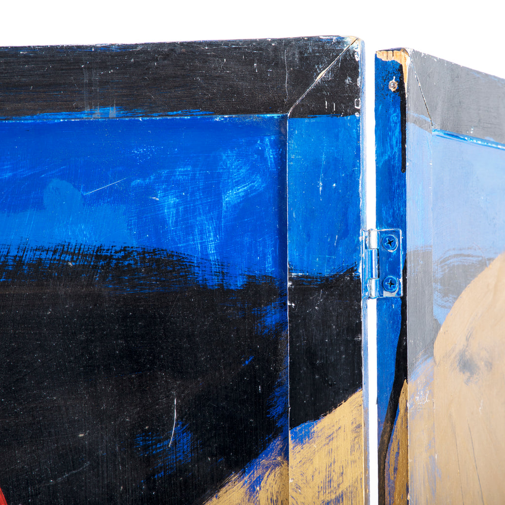 Abstract Blue-Black Painted Quad Panel Screen