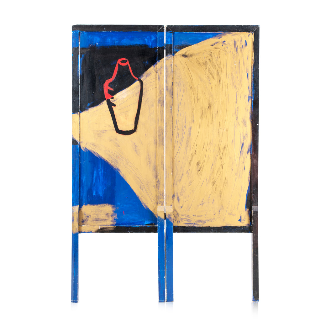 Abstract Blue-Black Painted Quad Panel Screen