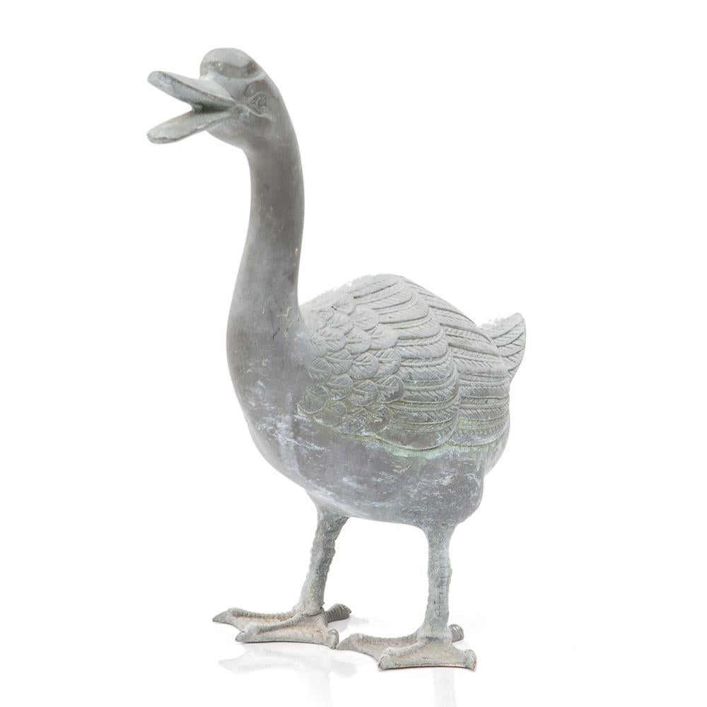 Grey Metal Goose Garden Sculpture