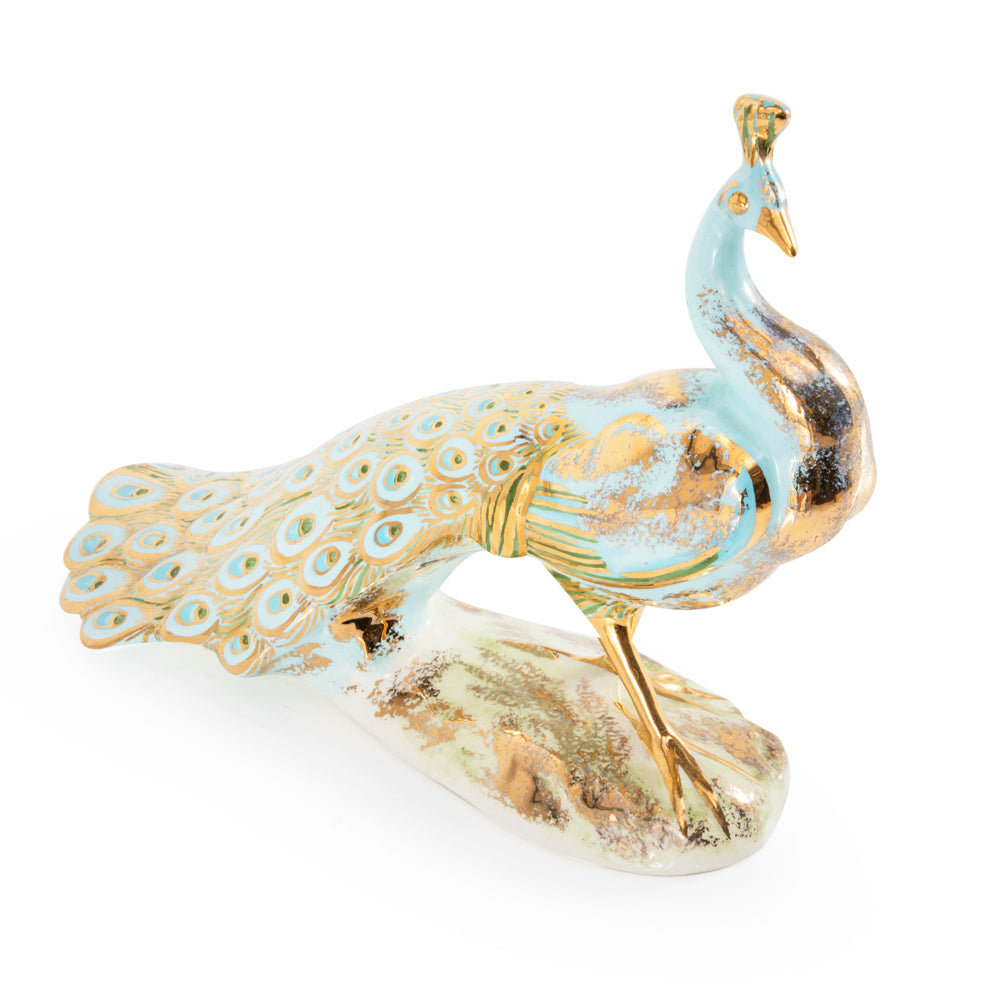 Gold and Blue Ceramic Peacock (A+D)